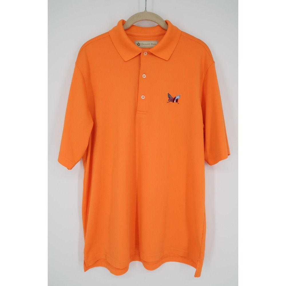 Donald Ross Mens Medium Orange Solid Golf‎ Performance Short Sleeve Polo Shirt